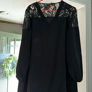 Black polyester lace back dress